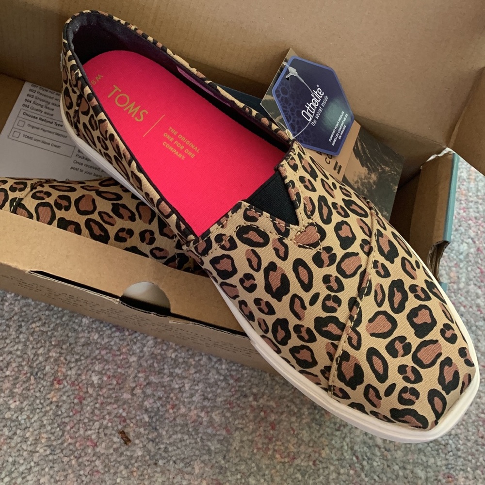 TOMS Leopard Brown Alpargata Canvas Slip on Shoes
